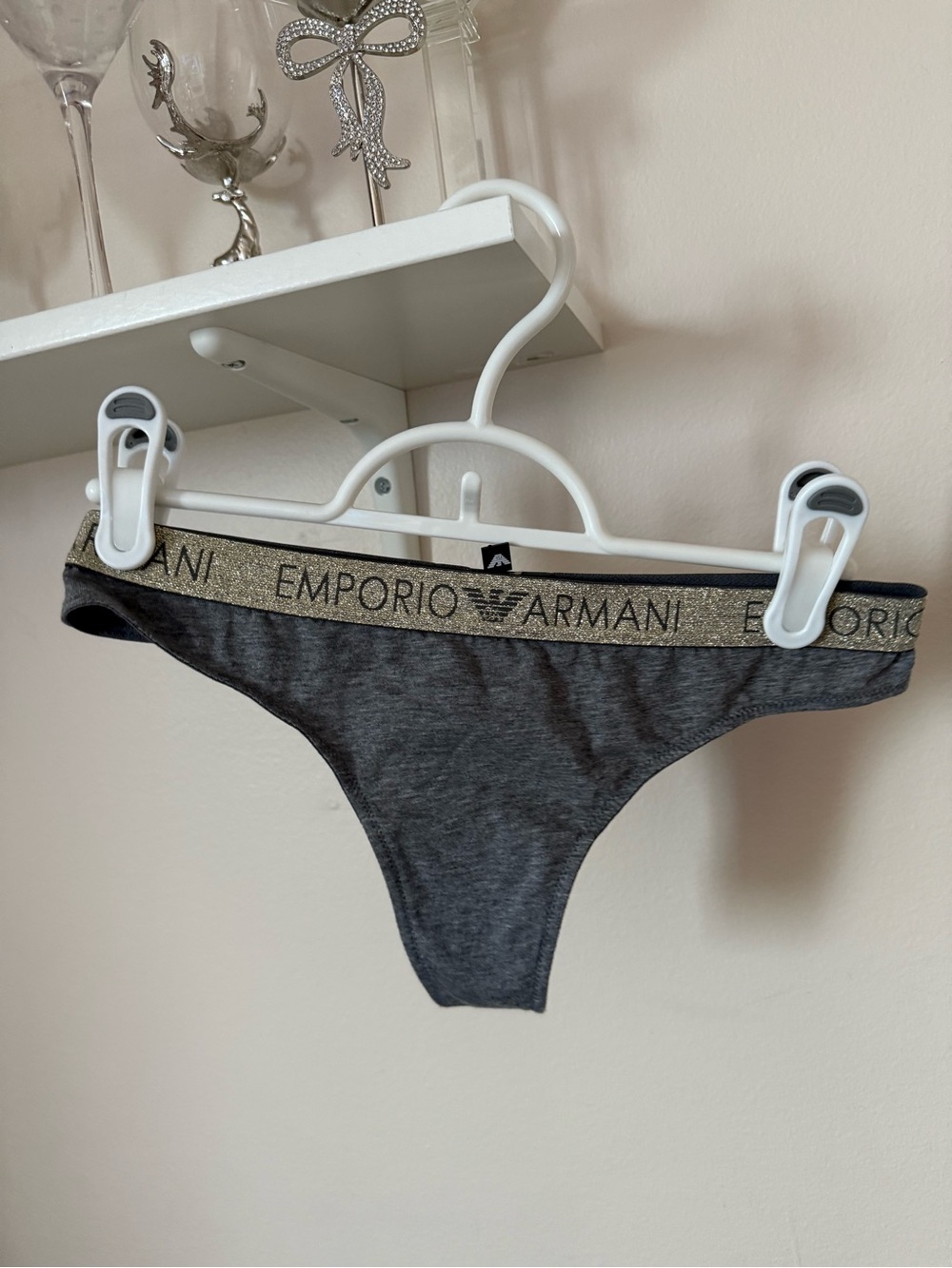 Armani Exchange Gray Logo-Trim Brief with Black Tag